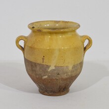 Small yellow glazed ceramic confit jar, pot, France circa 1850-1900