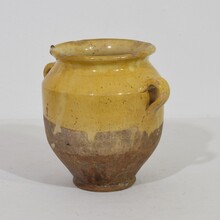 Small yellow glazed ceramic confit jar, pot, France circa 1850-1900