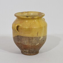 Small yellow glazed ceramic confit jar, pot, France circa 1850-1900