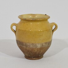 Small yellow glazed ceramic confit jar, pot, France circa 1850-1900