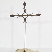 Hand forged iron village cross on carved stone base, Spain circa 1650-1750