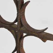 Hand forged iron village cross on carved stone base, Spain circa 1650-1750