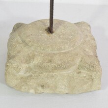 Hand forged iron village cross on carved stone base, Spain circa 1650-1750