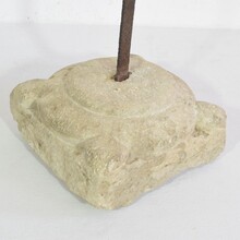 Hand forged iron village cross on carved stone base, Spain circa 1650-1750