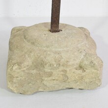 Hand forged iron village cross on carved stone base, Spain circa 1650-1750