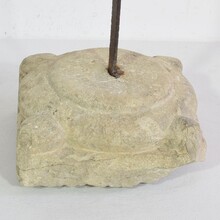 Hand forged iron village cross on carved stone base, Spain circa 1650-1750