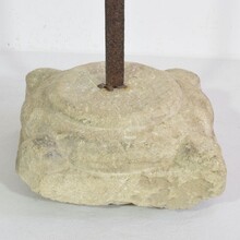 Hand forged iron village cross on carved stone base, Spain circa 1650-1750