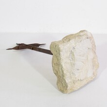 Hand forged iron village cross on carved stone base, Spain circa 1650-1750