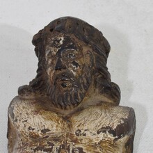 Weathered carved wooden Christ fragment, Spain circa 1650-1700