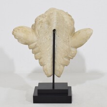 Carved white marble winged angel head ornament, Spain circa 1750