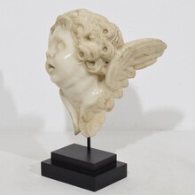 Carved white marble winged angel head ornament, Spain circa 1750