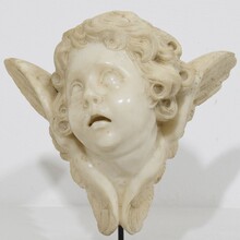 Carved white marble winged angel head ornament, Spain circa 1750