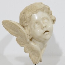 Carved white marble winged angel head ornament, Spain circa 1750