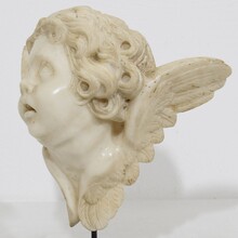 Carved white marble winged angel head ornament, Spain circa 1750