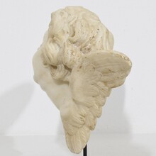 Carved white marble winged angel head ornament, Spain circa 1750