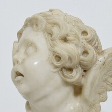 Carved white marble winged angel head ornament, Spain circa 1750