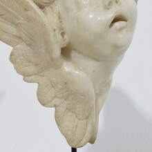 Carved white marble winged angel head ornament, Spain circa 1750