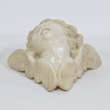 Carved white marble winged angel head ornament, Spain circa 1750