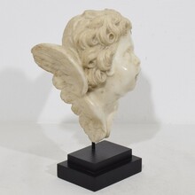 Carved white marble winged angel head, Spain circa 1750