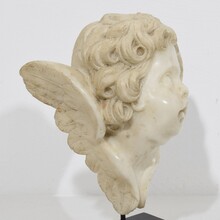 Carved white marble winged angel head, Spain circa 1750