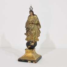 Painted/ gilded wooden Madonna/ Santos with crown, Spain circa 1750