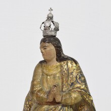 Painted/ gilded wooden Madonna/ Santos with crown, Spain circa 1750