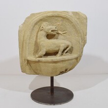 Medieval carved stone fragment depicting a dragon/ mythical figure, Spain circa 1250-1450