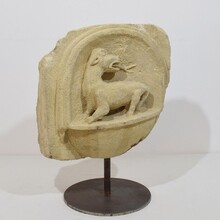 Medieval carved stone fragment depicting a dragon/ mythical figure, Spain circa 1250-1450