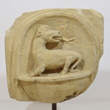 Medieval carved stone fragment depicting a dragon/ mythical figure, Spain circa 1250-1450