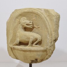 Medieval carved stone fragment depicting a dragon/ mythical figure, Spain circa 1250-1450