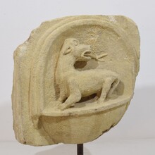 Medieval carved stone fragment depicting a dragon/ mythical figure, Spain circa 1250-1450