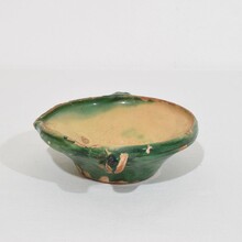 Very small green/yellow glazed terracotta bowl or tian, France circa 1850